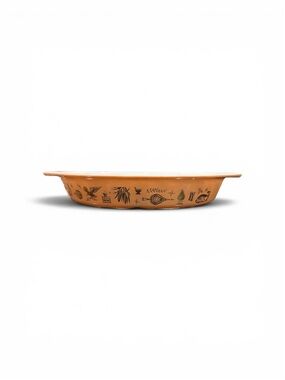 Vintage-Style Terracotta Baking Dish with Botanical Motif